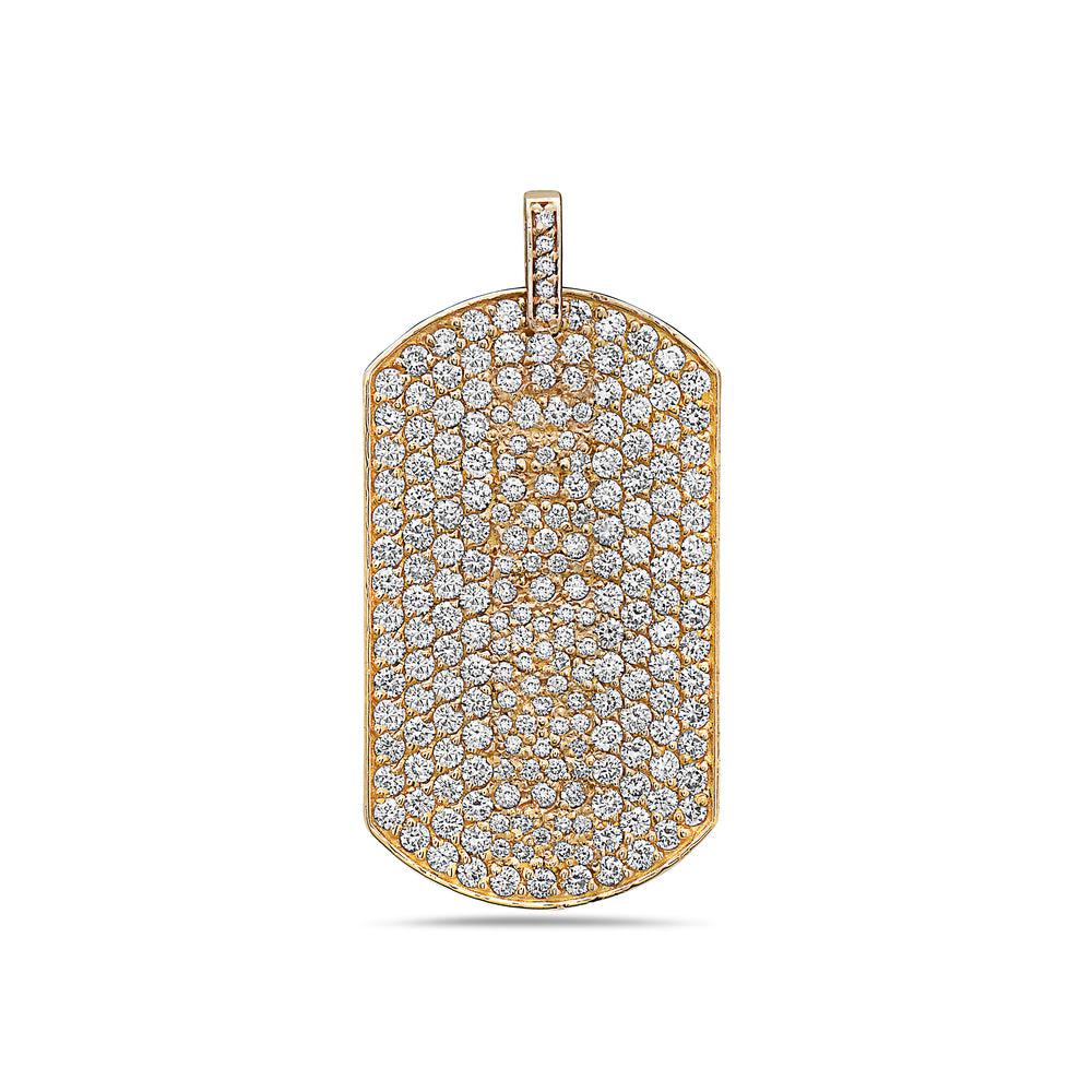 14K Yellow Gold Solid Tag Pendant With 2.50 CT Diamonds