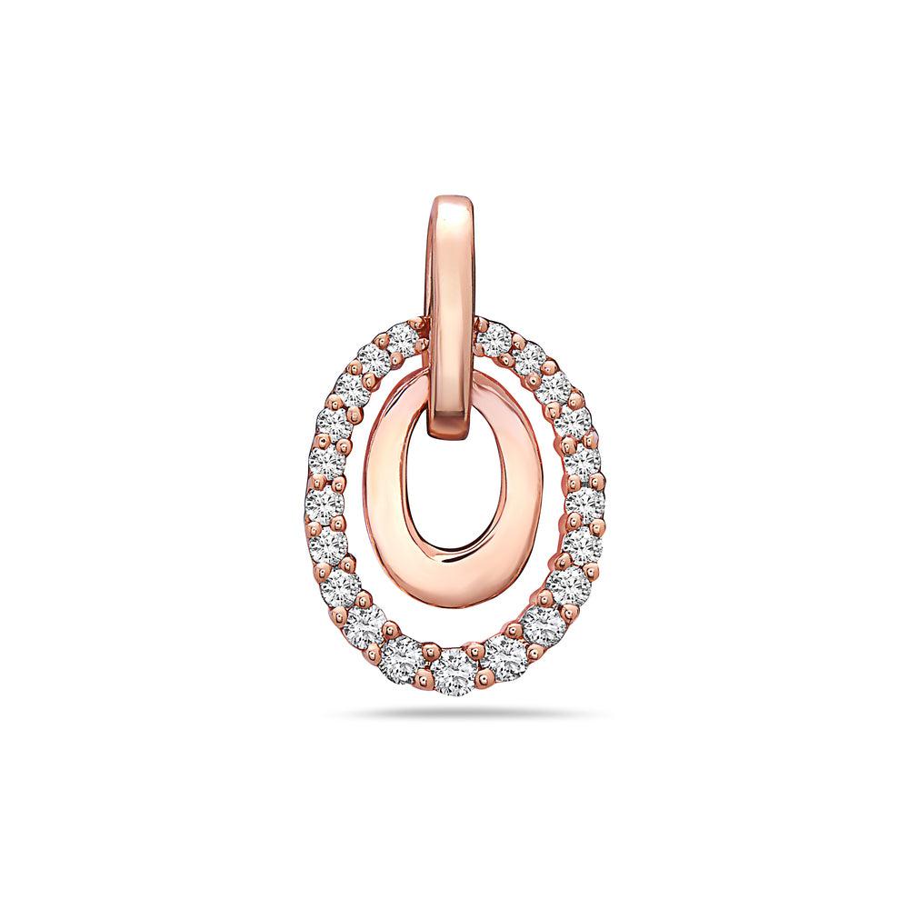 18K GOLD DIAMOND TWO TONE DOUBLE OVAL LINES PENDANT 0.40 CT