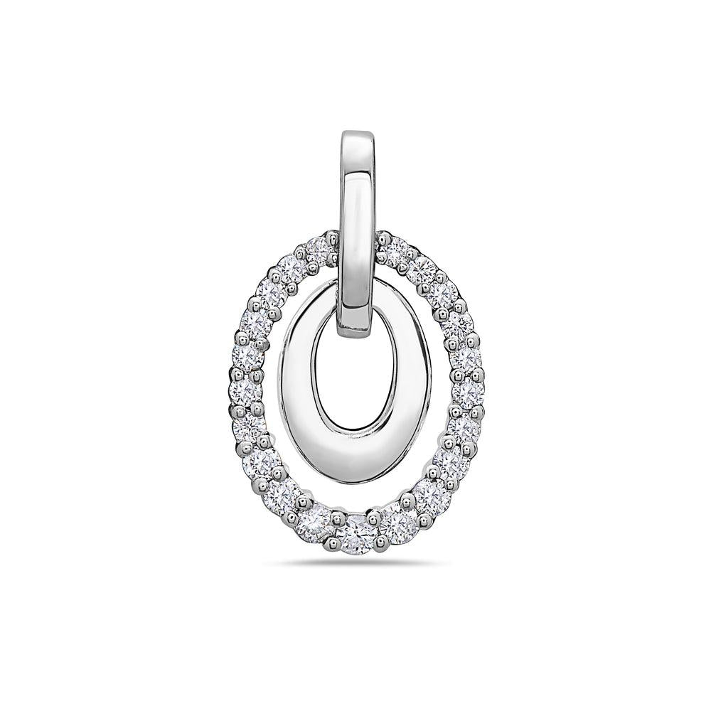 18K GOLD DIAMOND TWO TONE DOUBLE OVAL LINES PENDANT 0.40 CT