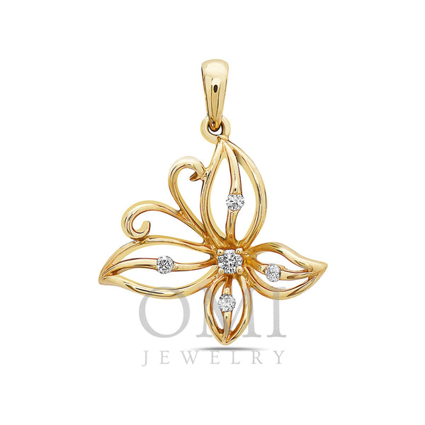 18K Yellow Gold Butterfly Women's Pendant With 0.09 CT Diamonds