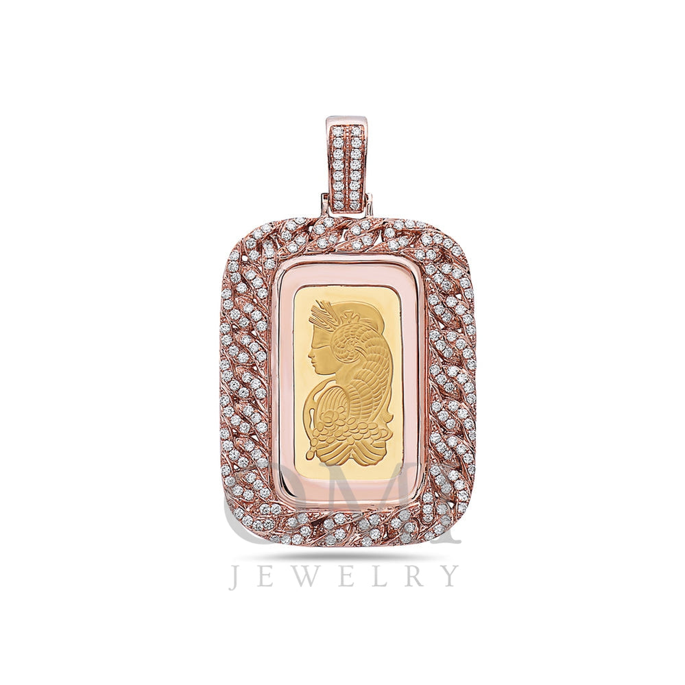 14K Rose Gold Curb Link Fortuna Pendant with 1.80 CT Diamonds