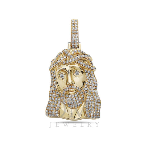 Men's 14K Yellow Gold Jesus Head Pendant with 2.09 CT Diamonds