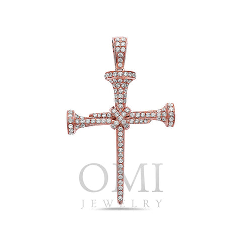 Gold Nails Cross Women's Pendant With 2.65 CT Diamonds available in rose and Yellow Gold