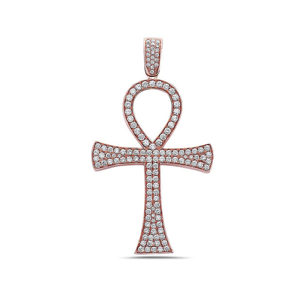 Unisex 14K Rose Gold Ankh Pendant with 3.25 CT Diamonds – OMI Jewelry