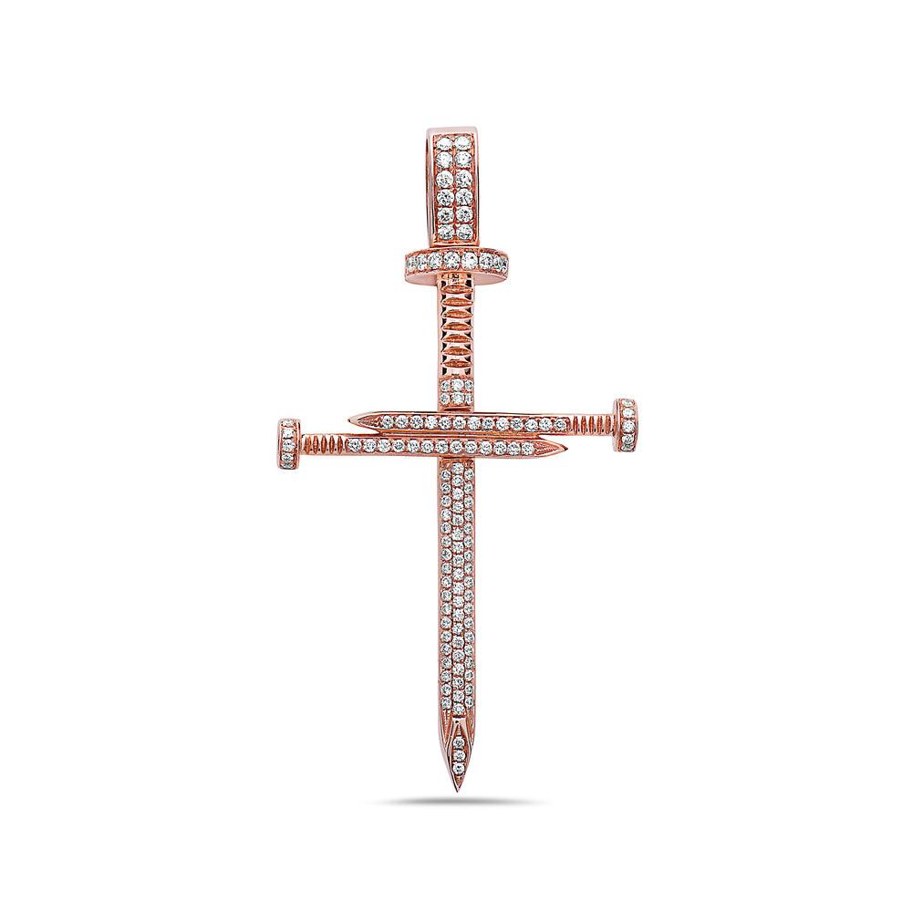 Unisex 14K Rose Gold Cross Pendant With 1.35 CT Diamonds