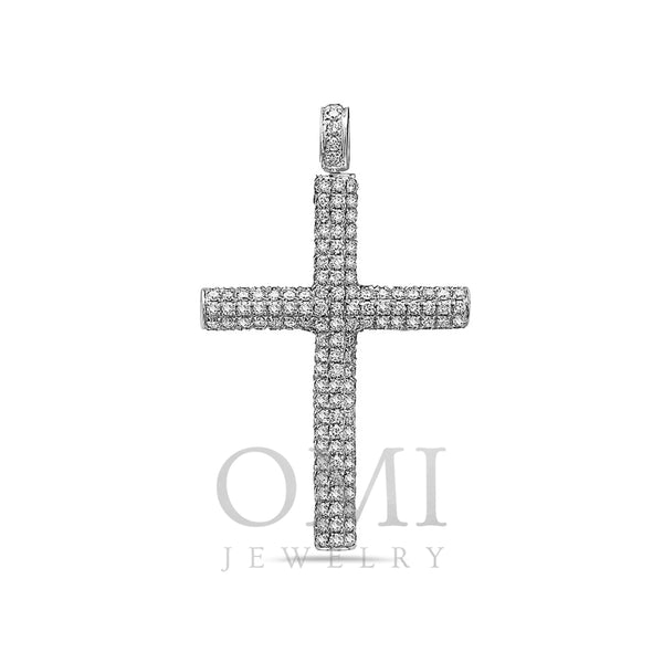Unisex 14K White Gold Cross Women's Pendant With 4.09 CT Diamonds