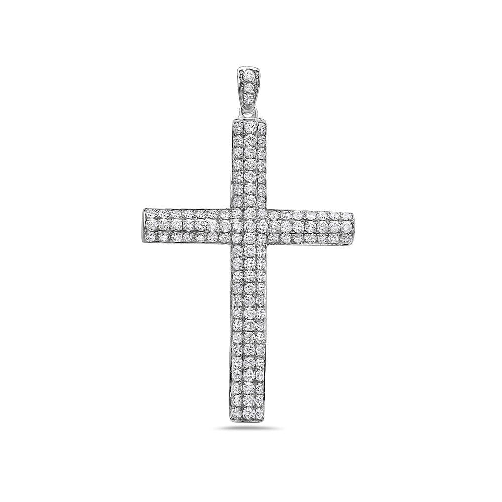 14K White Gold Cross Pendant with 2.43 CT Diamonds