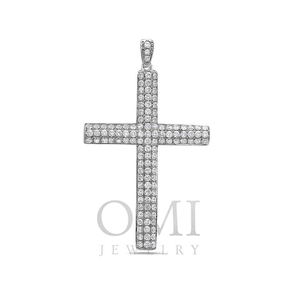 14K White Gold Cross Pendant with 2.43 CT Diamonds