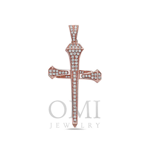 Unisex 14K Rose Gold Cross of Nails Pendant with 0.65 CT Diamonds