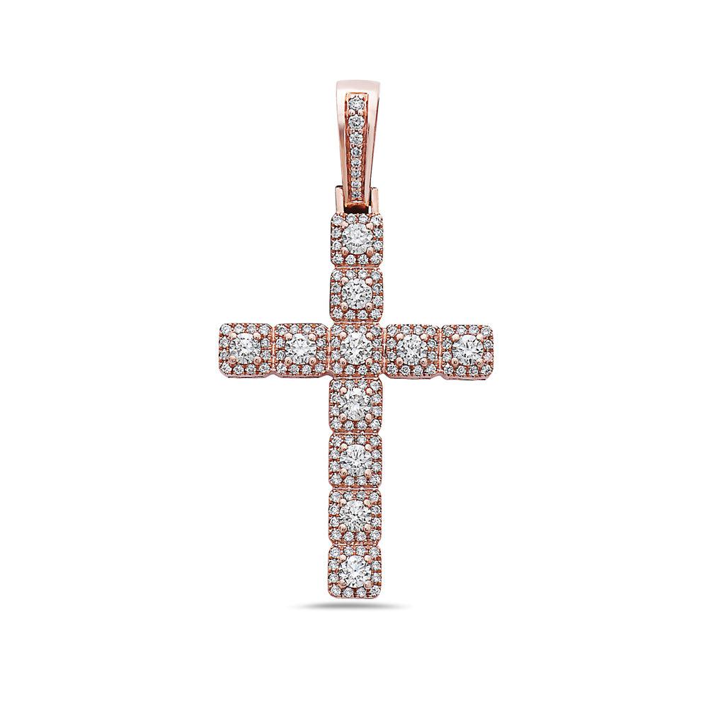 Unisex 14K Rose Gold Cross Pendant with 1.12 CT Diamonds