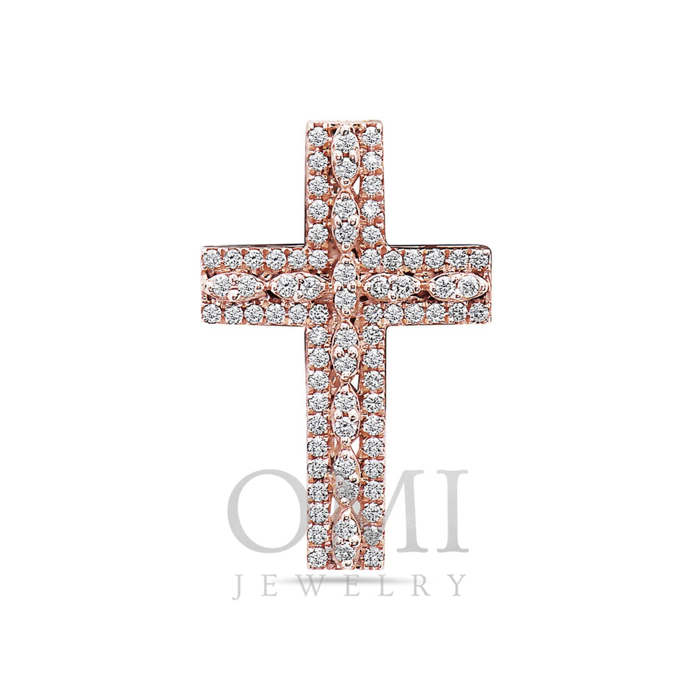 Unisex 14K Rose Gold Cross Pendant with 0.90 CT Diamonds