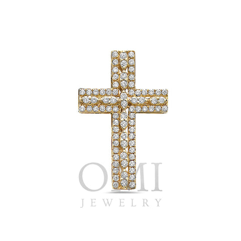 Unisex 14K Yellow Gold Cross Pendant with 0.90 CT Diamonds