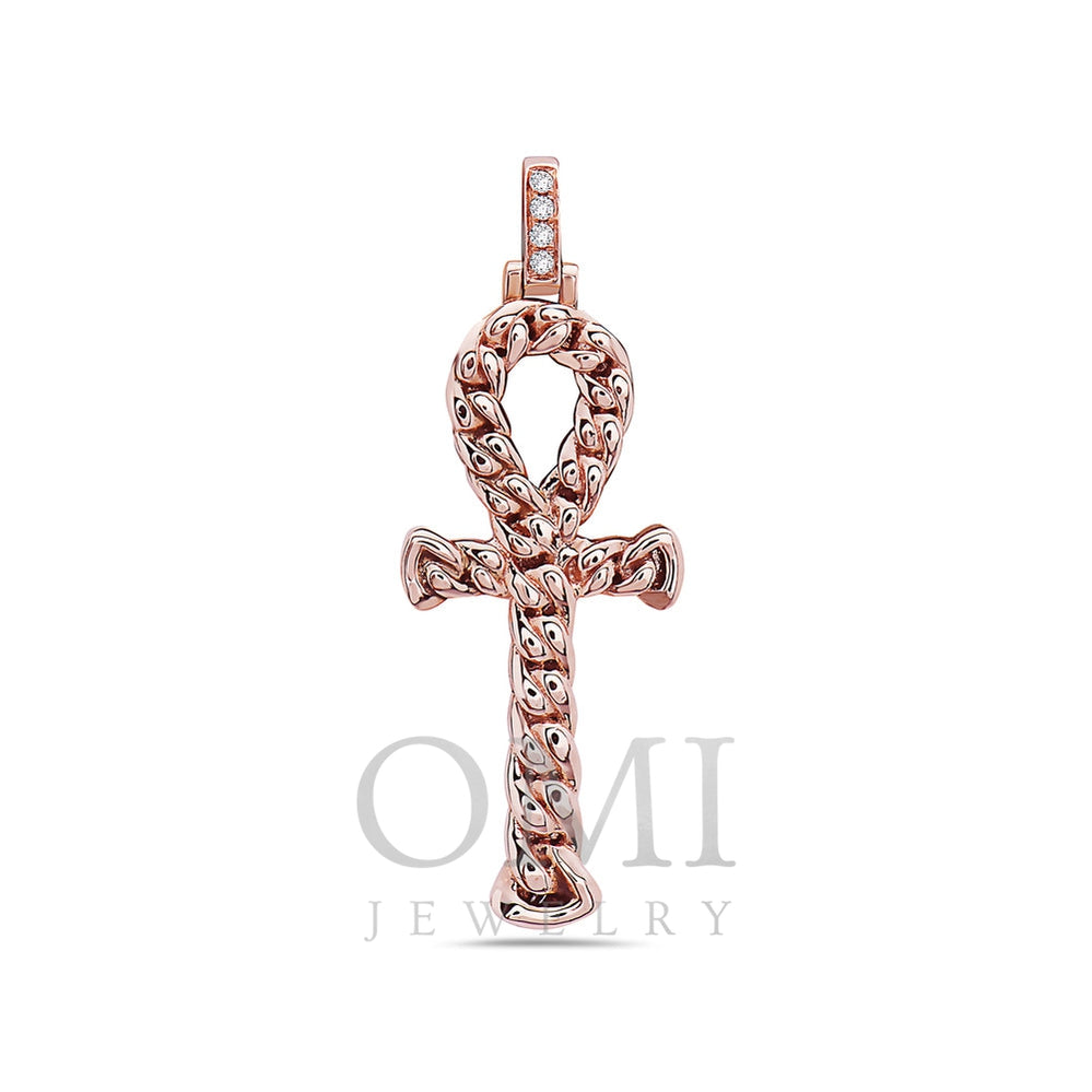 Unisex 14K Rose Gold Chain Link Ankh Pendant with 0.05 CT Diamonds
