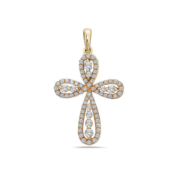 18K Yellow Gold Cross Pendant with 0.48 CT Diamonds