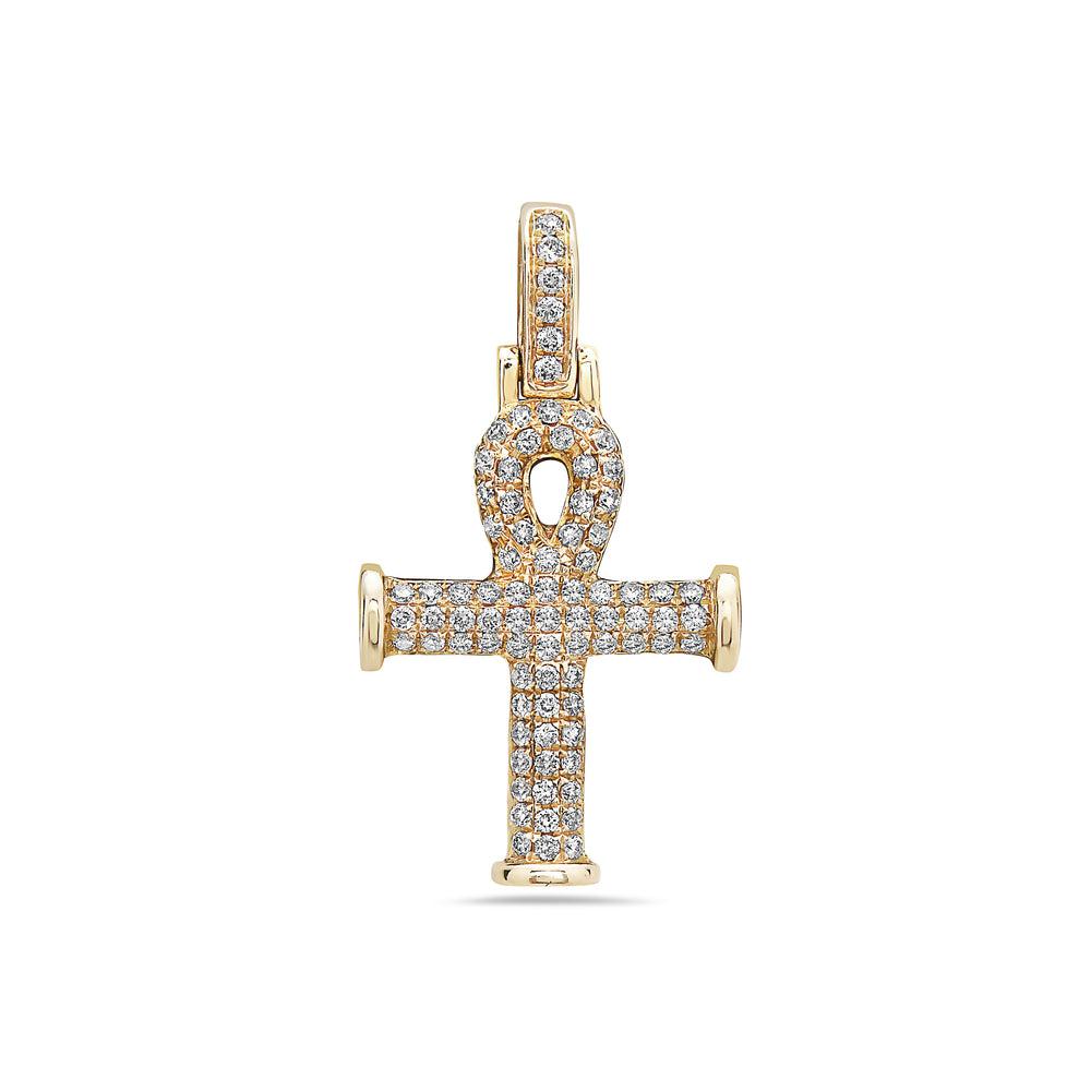 14K Yellow Gold Ankh Pendant with 0.38 CT Diamonds