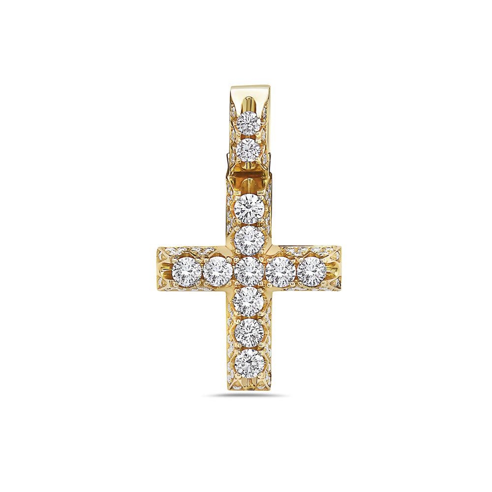 Unisex 14K Yellow Gold Cross Pendant with 1.40 CT Diamonds