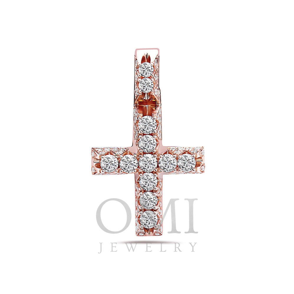 Unisex 14K Rose Gold Cross Pendant with 1.40 CT Diamonds