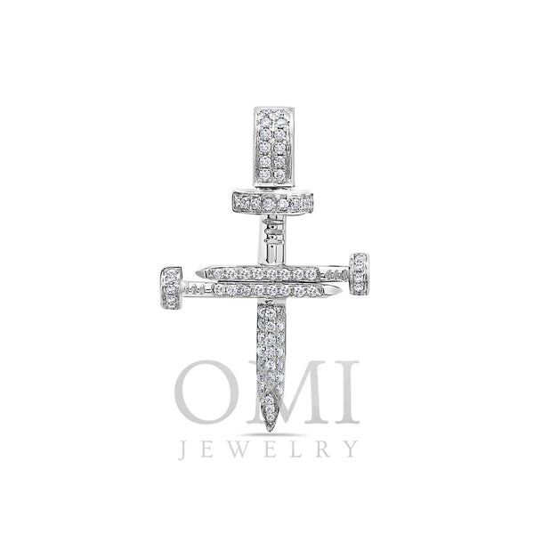 Unisex 14K White Gold Cross of Nails Pendant with 0.40 CT Diamonds