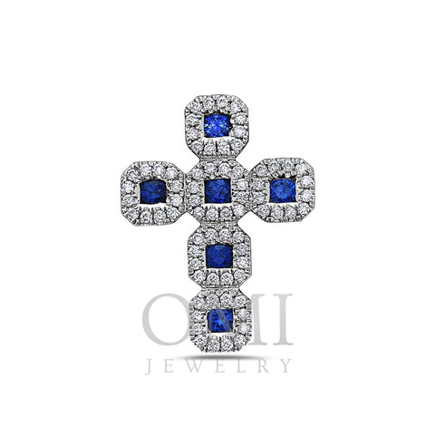 18K White Gold Cross Women's Pendant With 0.43 CT Diamonds available in Blue & Green