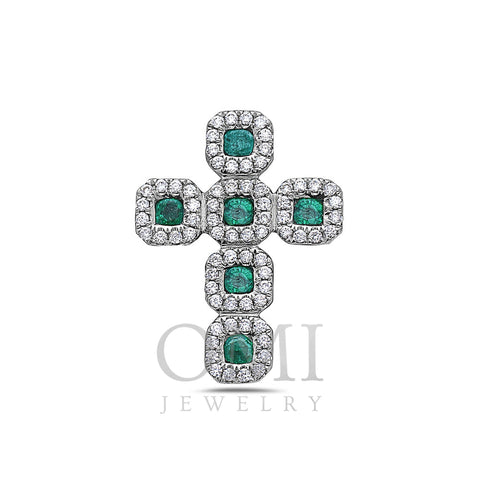 18K White Gold Cross Women's Pendant With 0.43 CT Diamonds available in Blue & Green