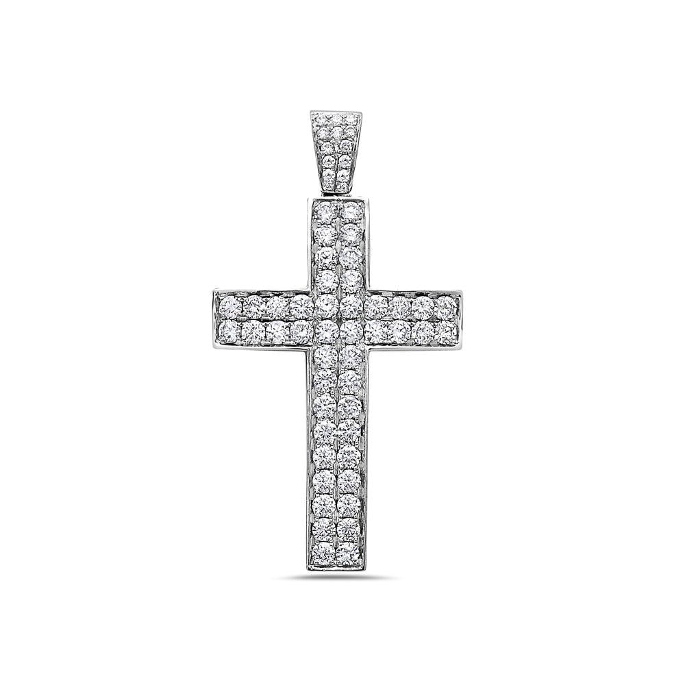 14K White Gold Cross Pendant with 3.05 CT Diamonds