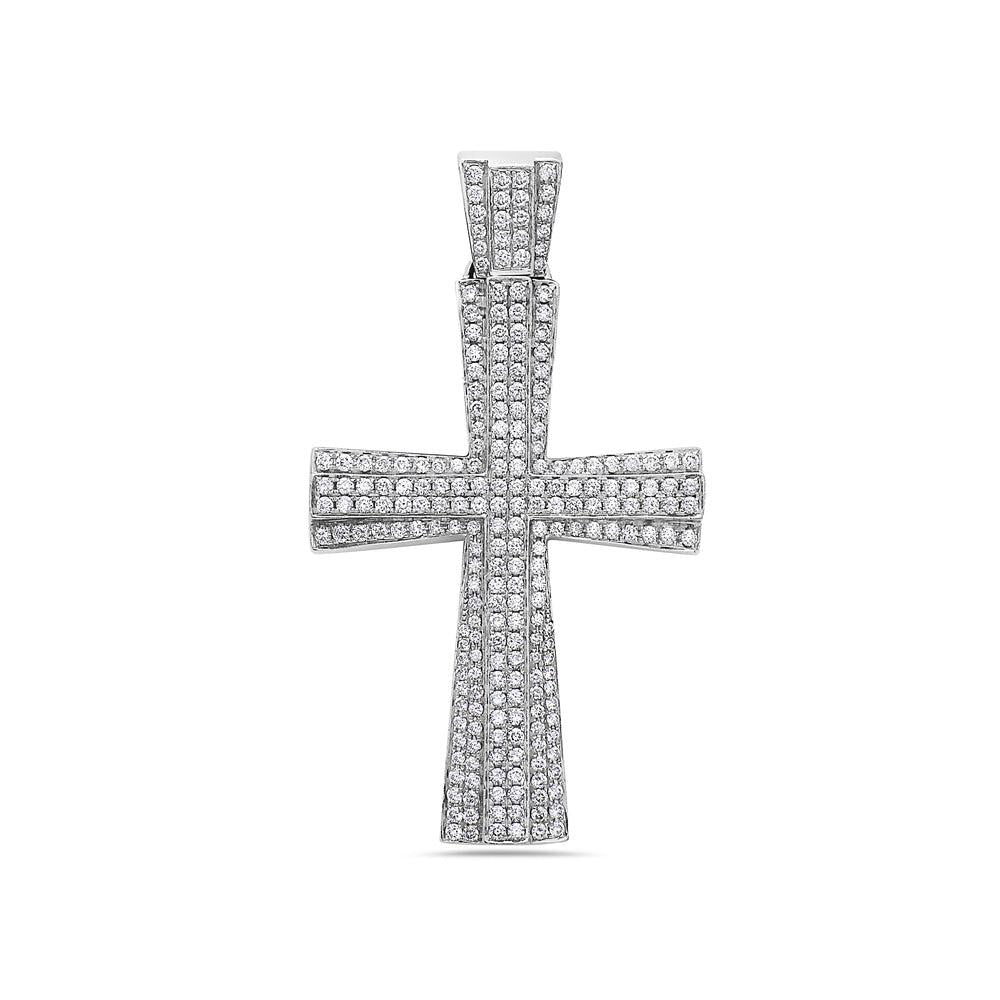 14K White Gold Cross Pendant with 3.59 CT Diamonds