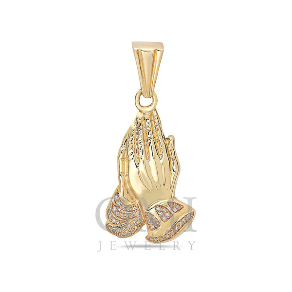 10K Yellow Gold Praying Hands Women's Pendant with 0.70CT Diamonds
