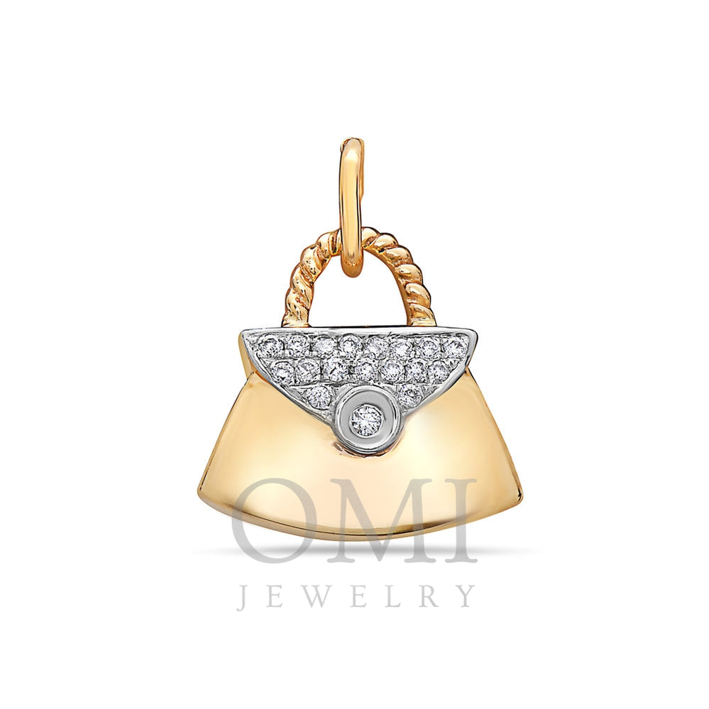 14K Yellow Gold Purse Bag Women's Pendant with 0.12CT Diamonds