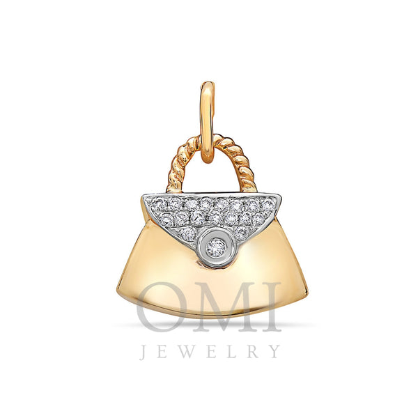 14K Yellow Gold Purse Bag Women's Pendant with 0.12CT Diamonds