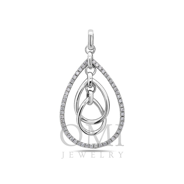 18K White Gold Floating Oval Chain Women's Pendant with 0.40CT Diamonds