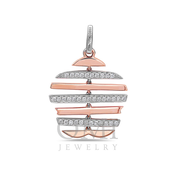 18K Mix Rose & White Gold Floating Lines Chain Women's Pendant with 0.33CT Diamonds