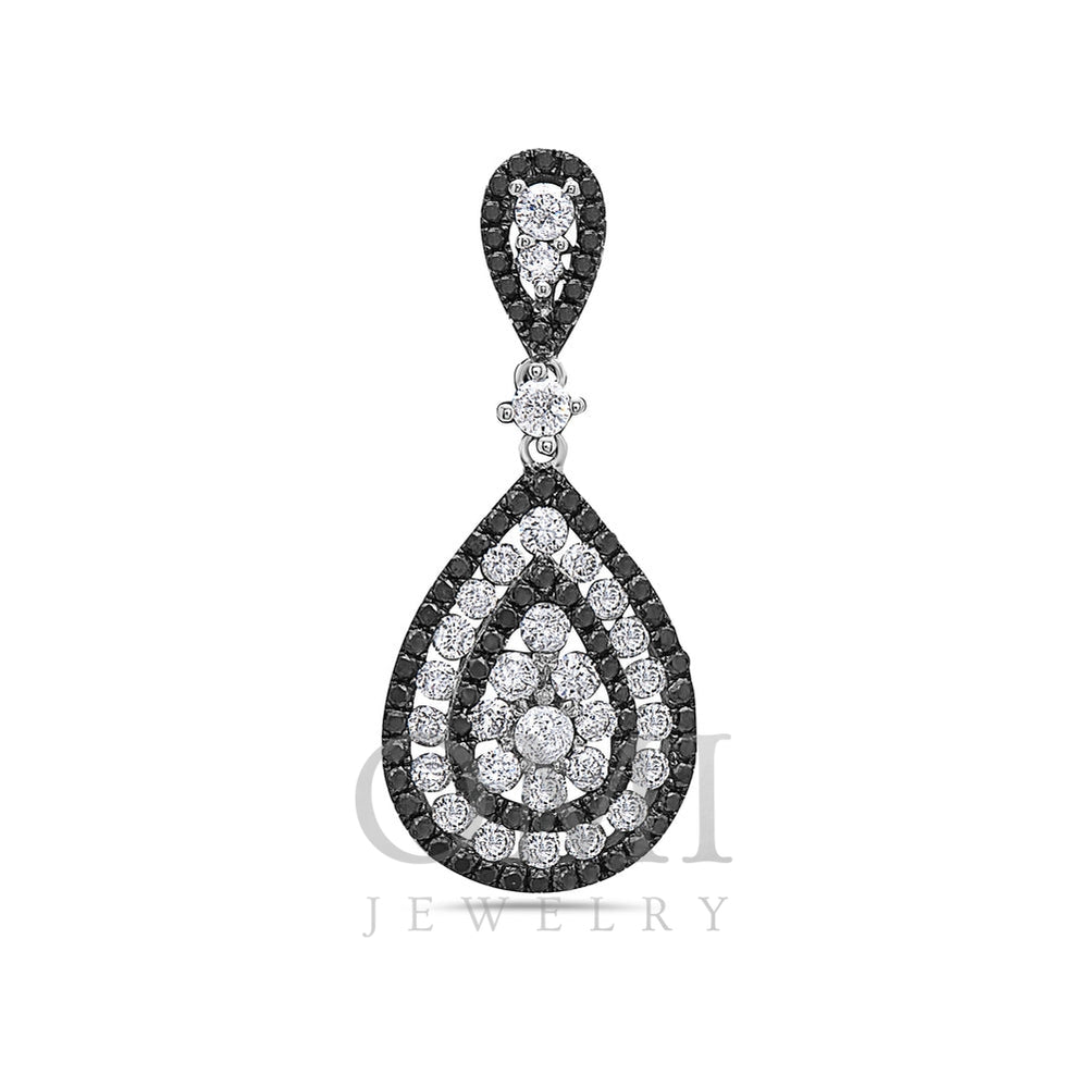 14K White Gold Black & White Drop Women's Pendant with 1.40CT Diamonds