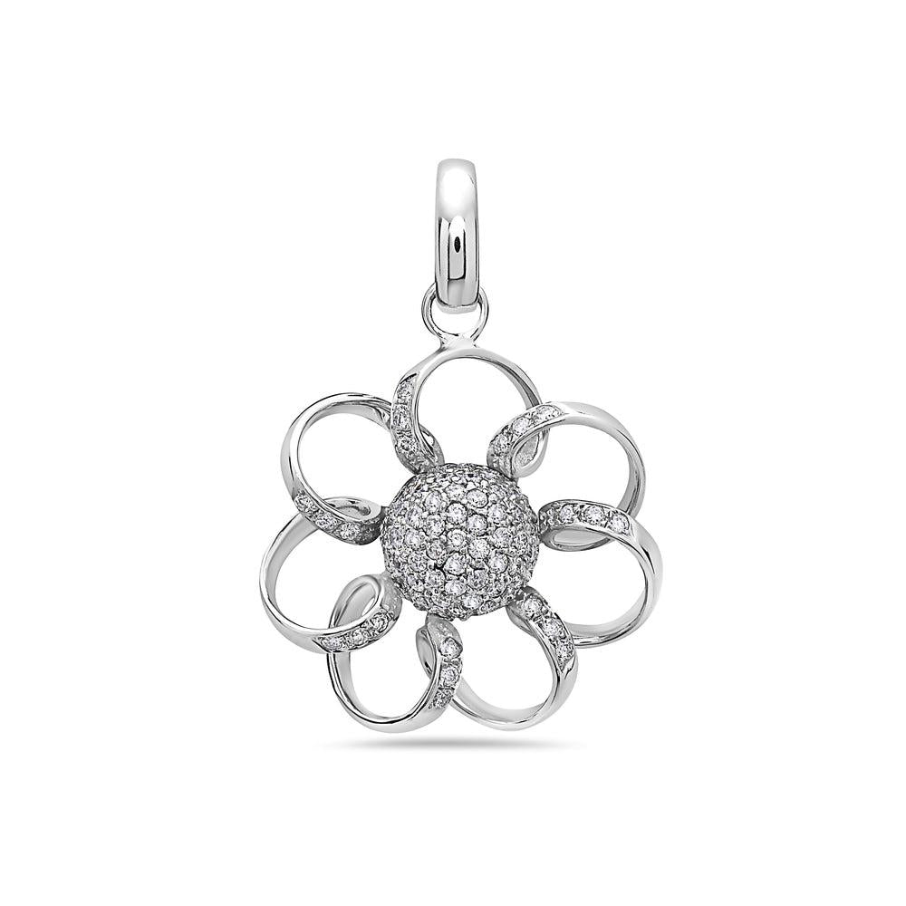18K White Gold Flower Women's Pendant with 1.19CT Diamonds
