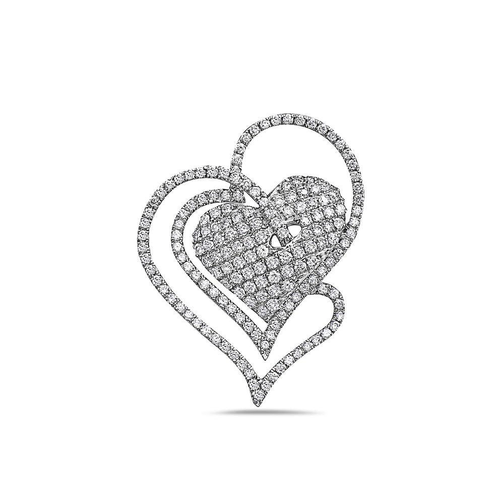 14K White Gold Intertwined Hearts Women's Pendant with 1.31CT Diamonds
