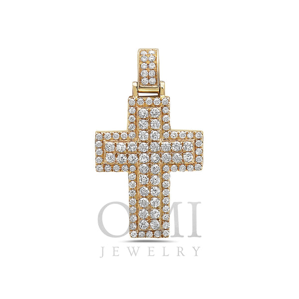 Unisex 14K Yellow Gold Cross Pendant with 1.38 CT Diamonds
