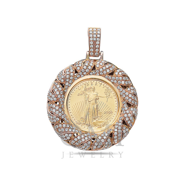 14K Yellow Gold Frame Coin Women's Pendant with 3.08CT Diamonds