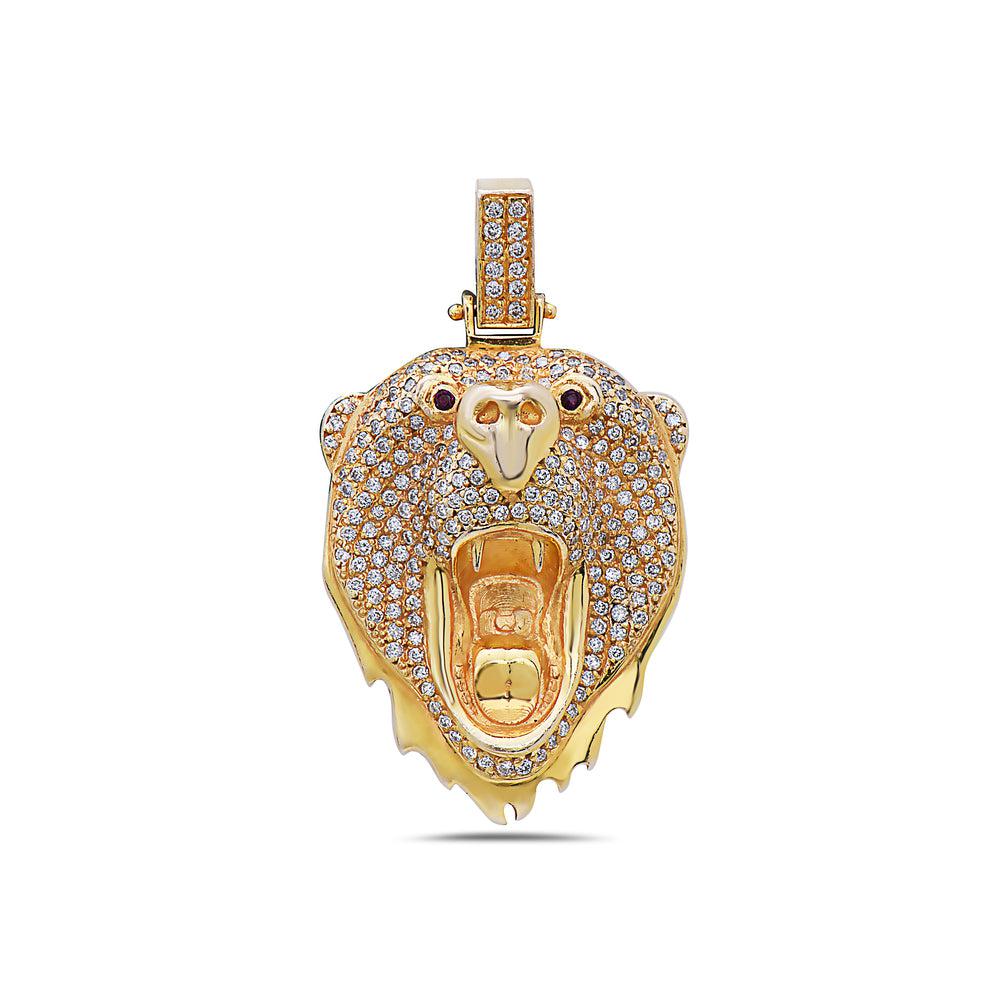 14K Yellow Gold Bear Head Women's Pendant with 1.10CT Diamonds