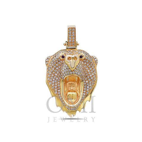 14K Yellow Gold Bear Head Women's Pendant with 1.10CT Diamonds