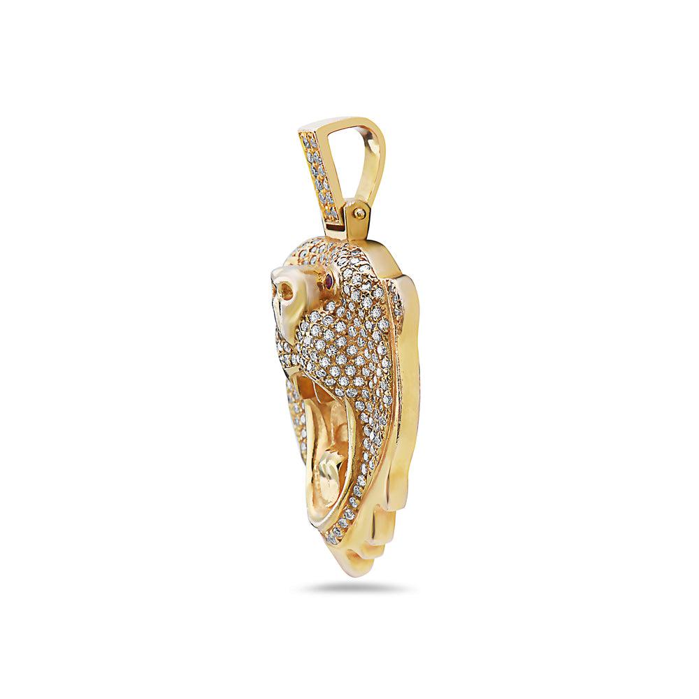 14K Yellow Gold Bear Head Women's Pendant with 1.10CT Diamonds