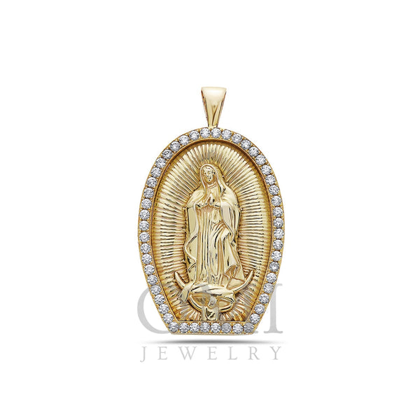 Men's 14K Yellow Gold Virgin Mary Pendant with 6.75 CT Diamonds