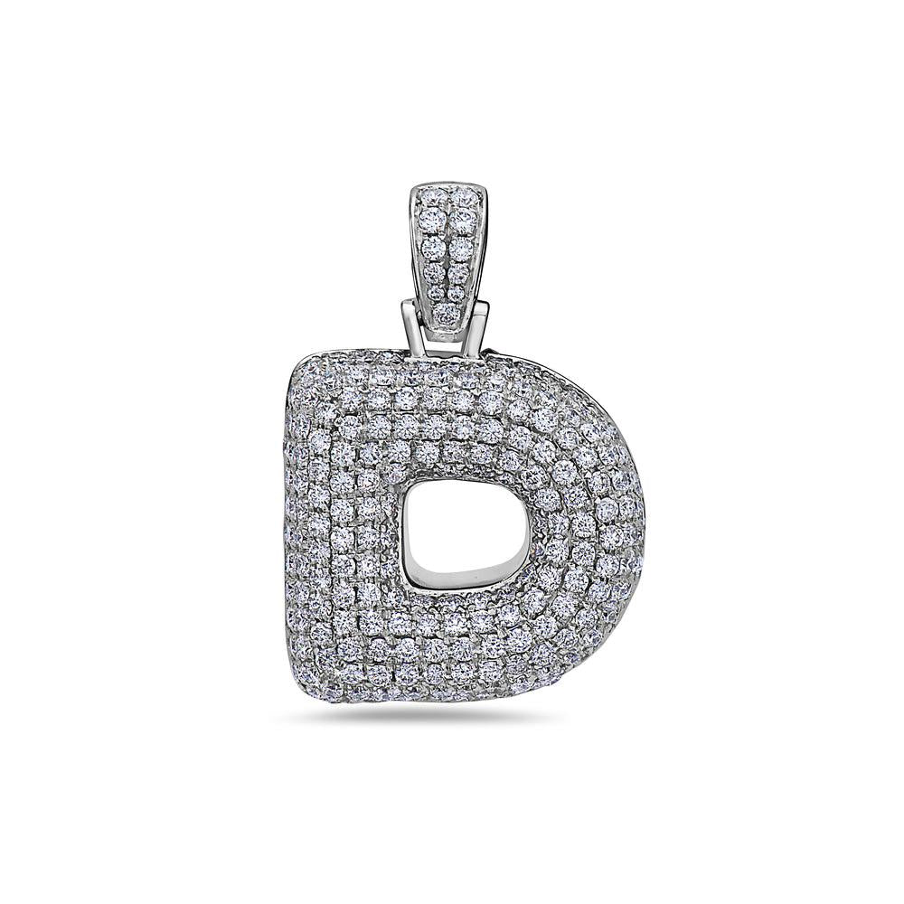 14K White Gold Bold "D" Letter Women's Pendant with 2.71CT Diamonds