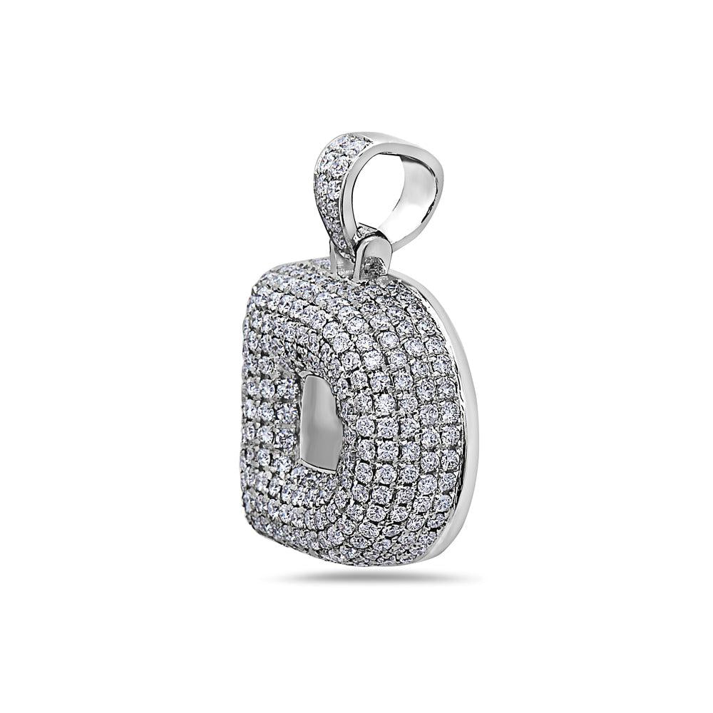 14K White Gold Bold "D" Letter Women's Pendant with 2.71CT Diamonds