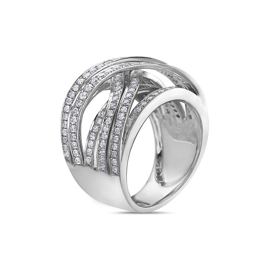 Ladies 18k White Gold Ring Diamond 1.55 CT Right Hand Ring
