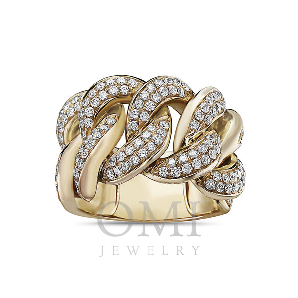 Men's 14K Yellow Gold Curb Chain Ring with 2.75 CT Diamonds