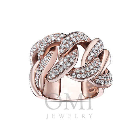 Men's 14K Rose Gold Curb Chain Ring with 2.60 CT Diamonds