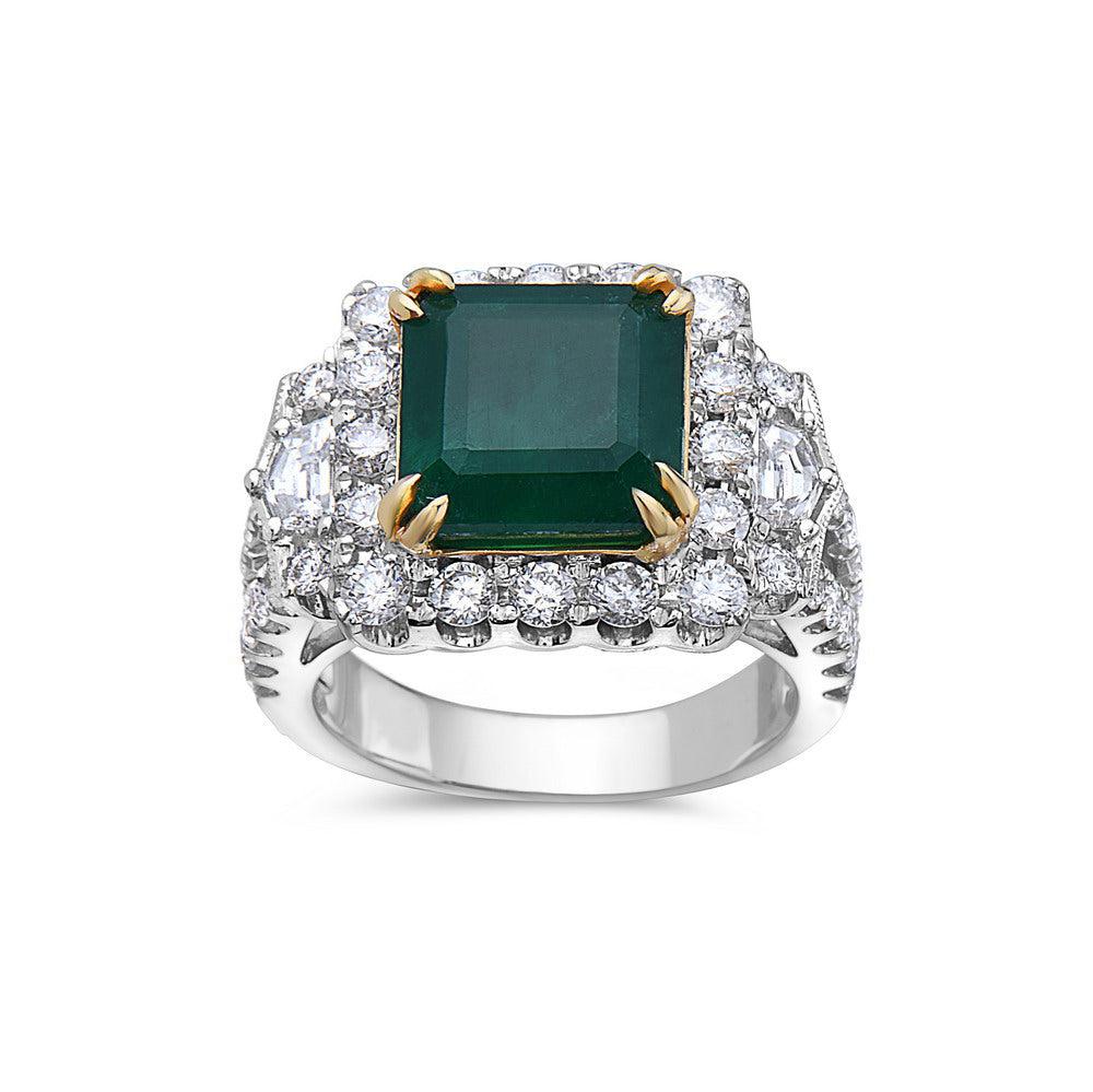 18K GOLD BRILLIANT AND EMERALD CUT DIAMOND RING 7.20 CT