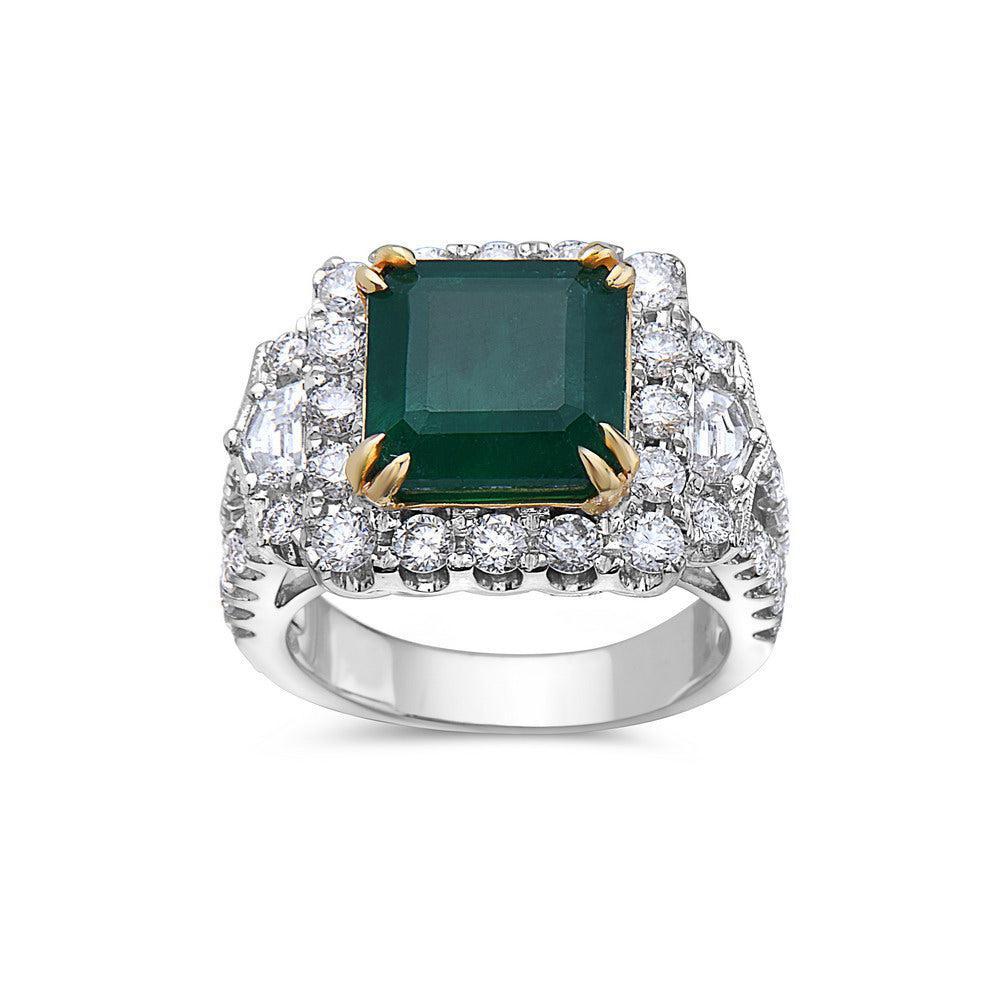 18K GOLD BRILLIANT & EMERALD CUT DIAMOND RING 7.20 CT