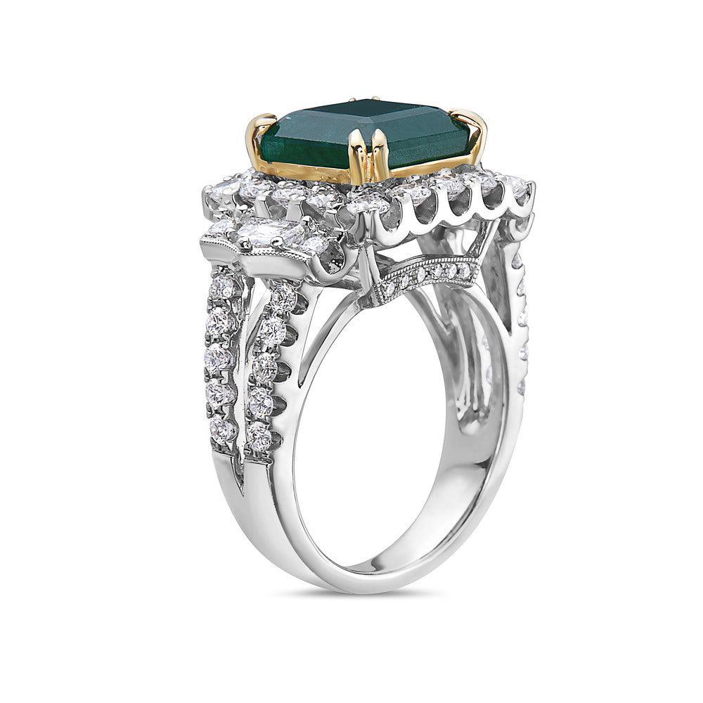18K GOLD BRILLIANT AND EMERALD CUT DIAMOND RING 7.20 CT