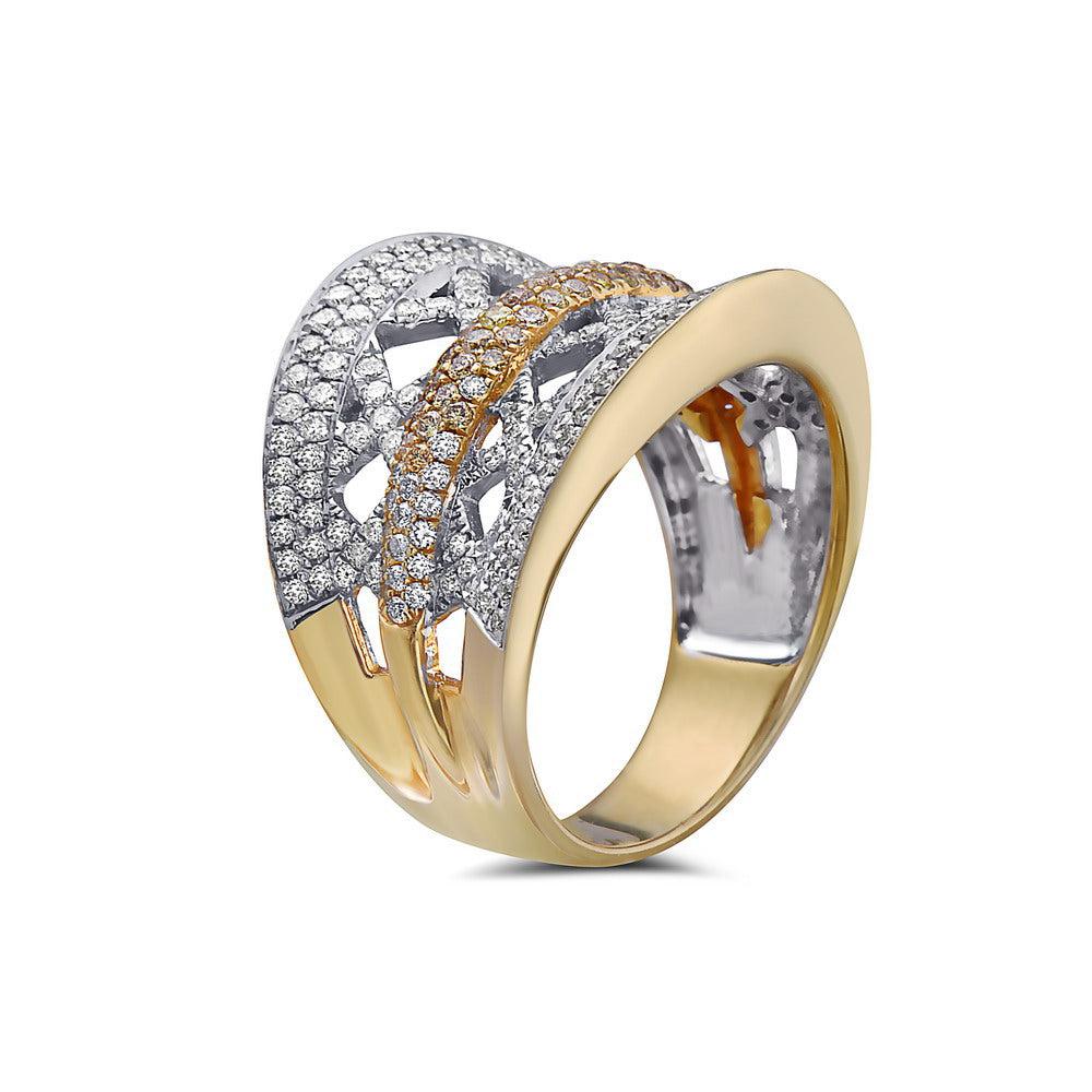 Ladies 18k Yellow Gold Diamond 1.38 CT Right Hand Ring