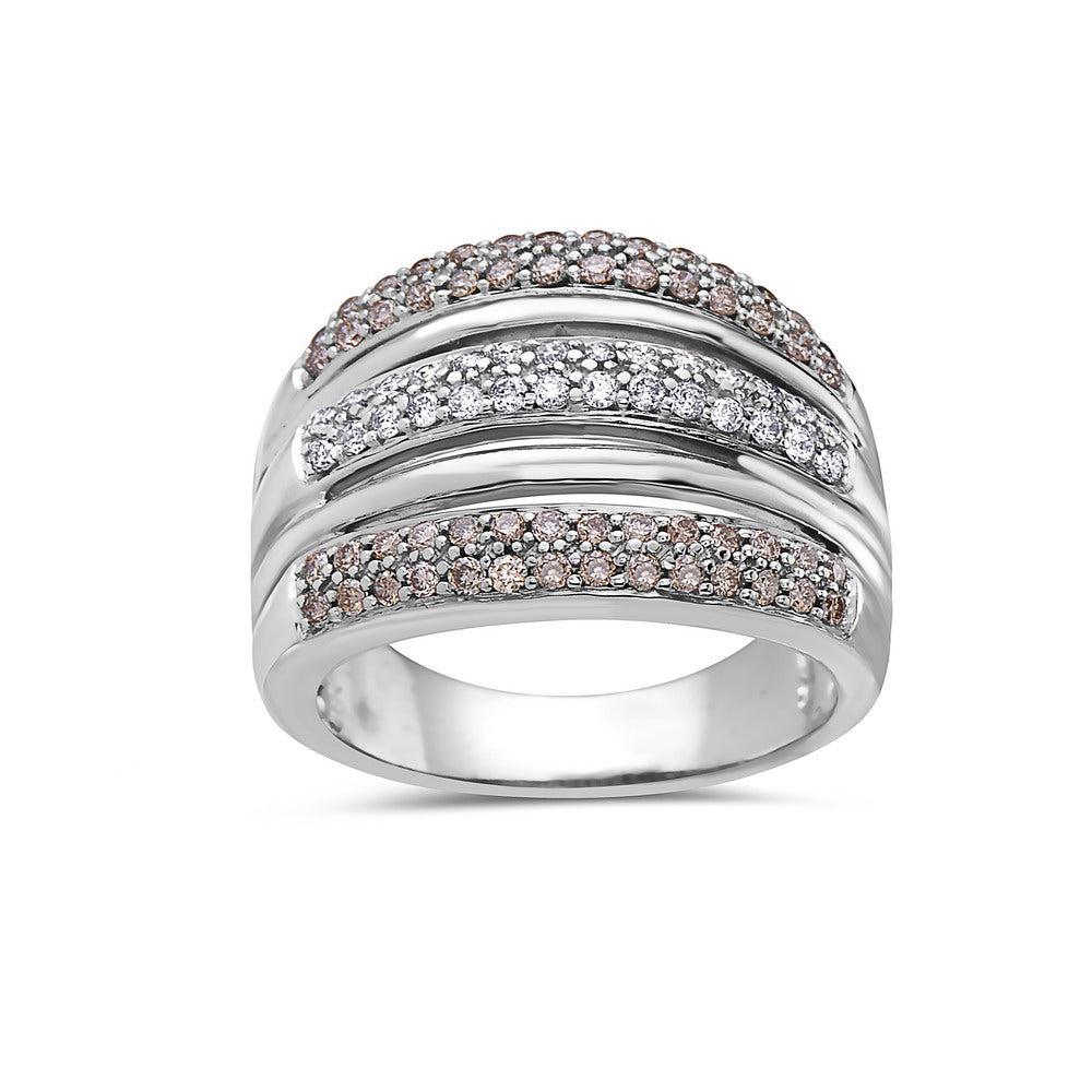 14K WHITE GOLD BRILLIANT AND COLORED DIAMOND RIGHT HAND RING 1.00 CT